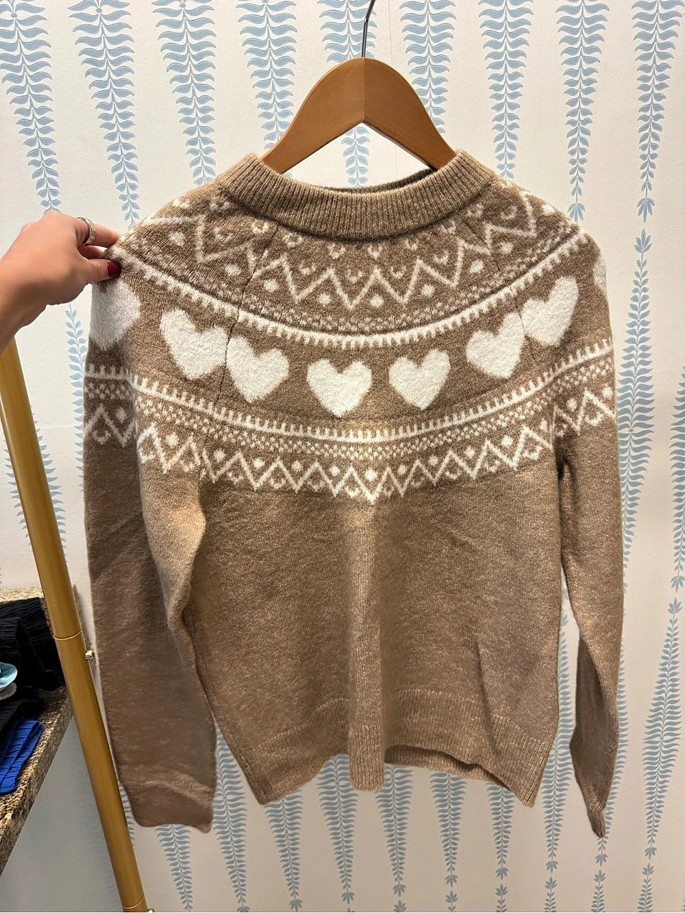 H&M Jacquard-Knit Sweater Women's Geometric Brown & White Size XS